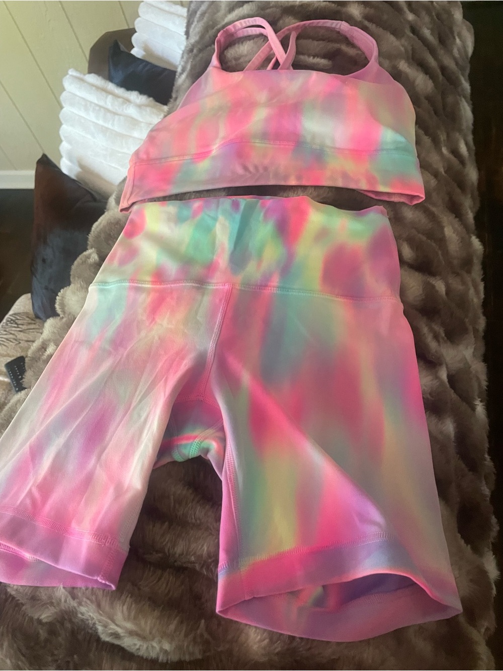lululemon athletica Psychedlic wash multi Sports Bra and Biker Shorts